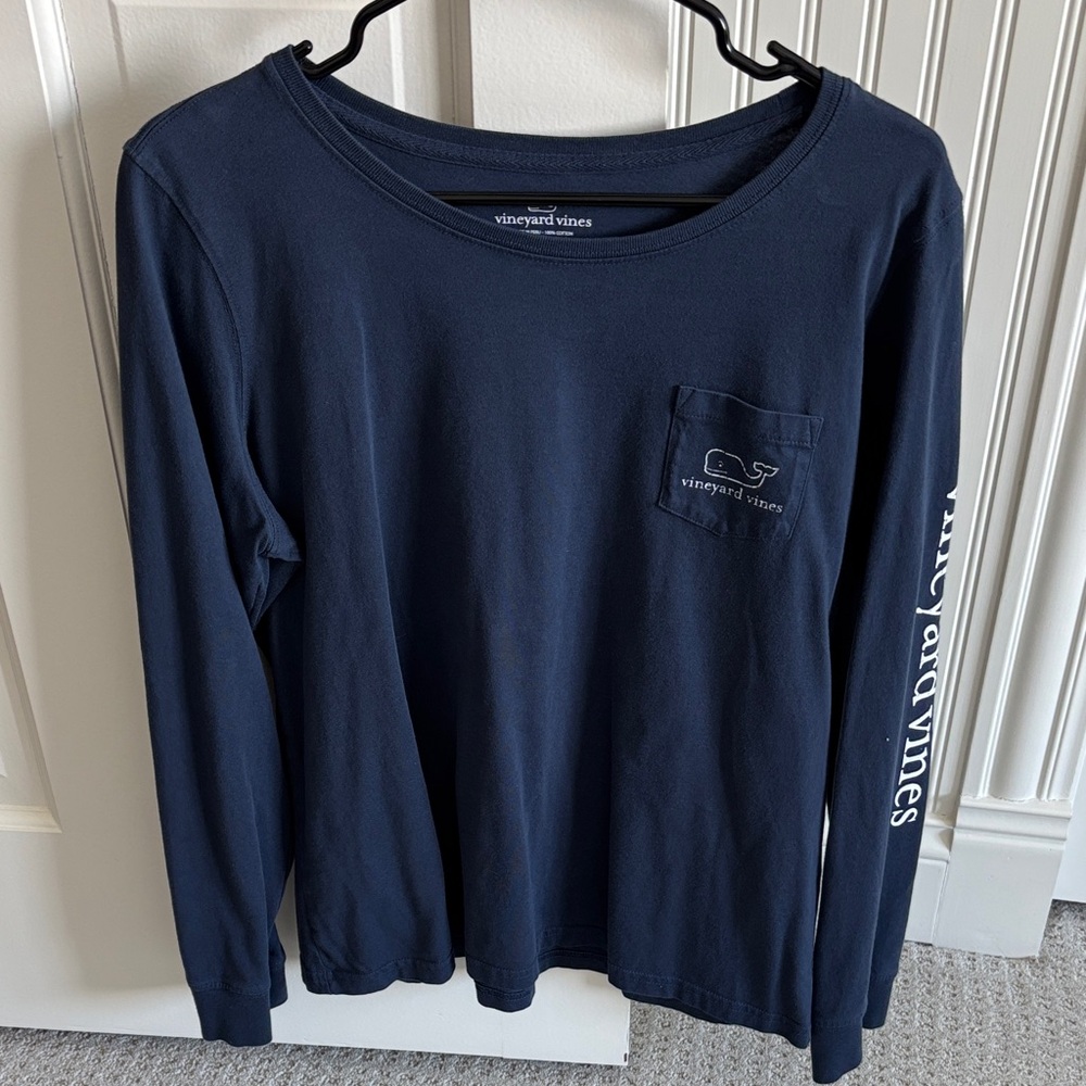 Vineyard Vines Classic Navy Long Sleeve Tee With Chest Pocket Women’s Size Large